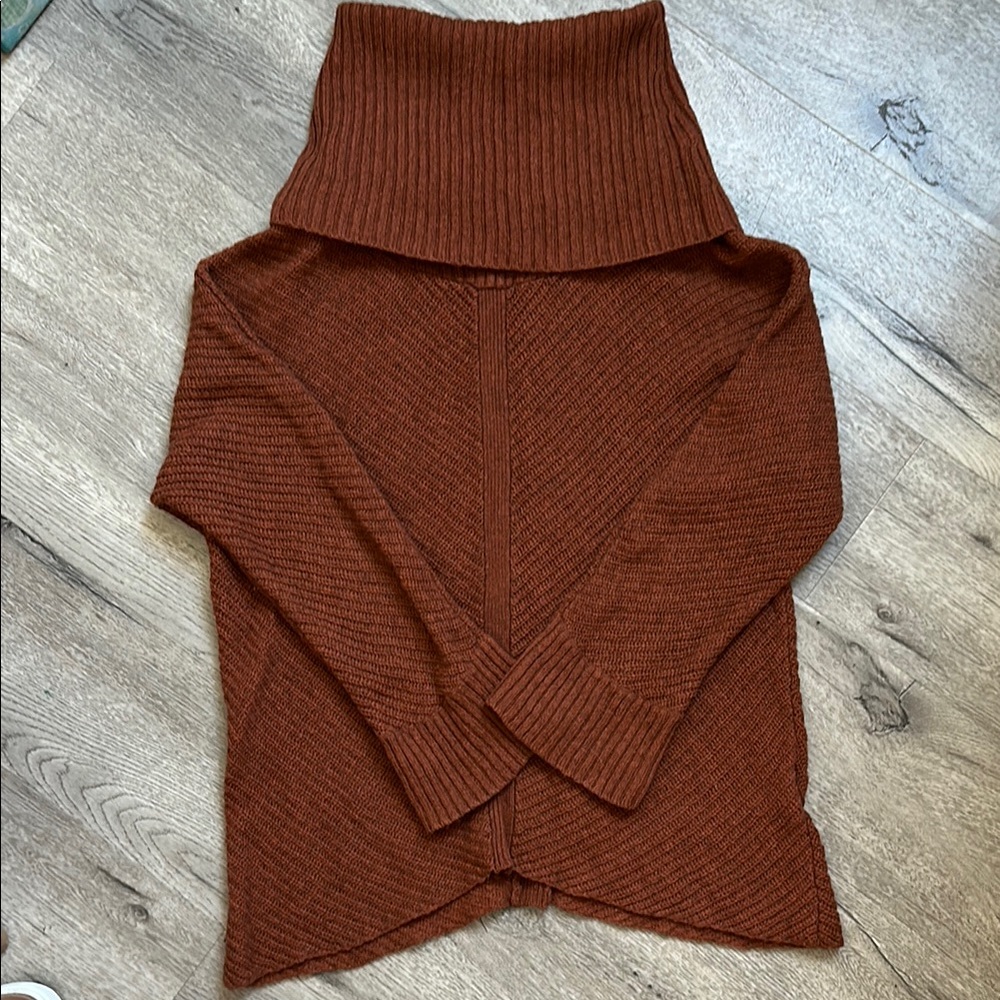 Eileen Fisher Yak Wool Burnt Orange Wide Sleeve Cowl Neck Rust Nutmeg Cinnamon